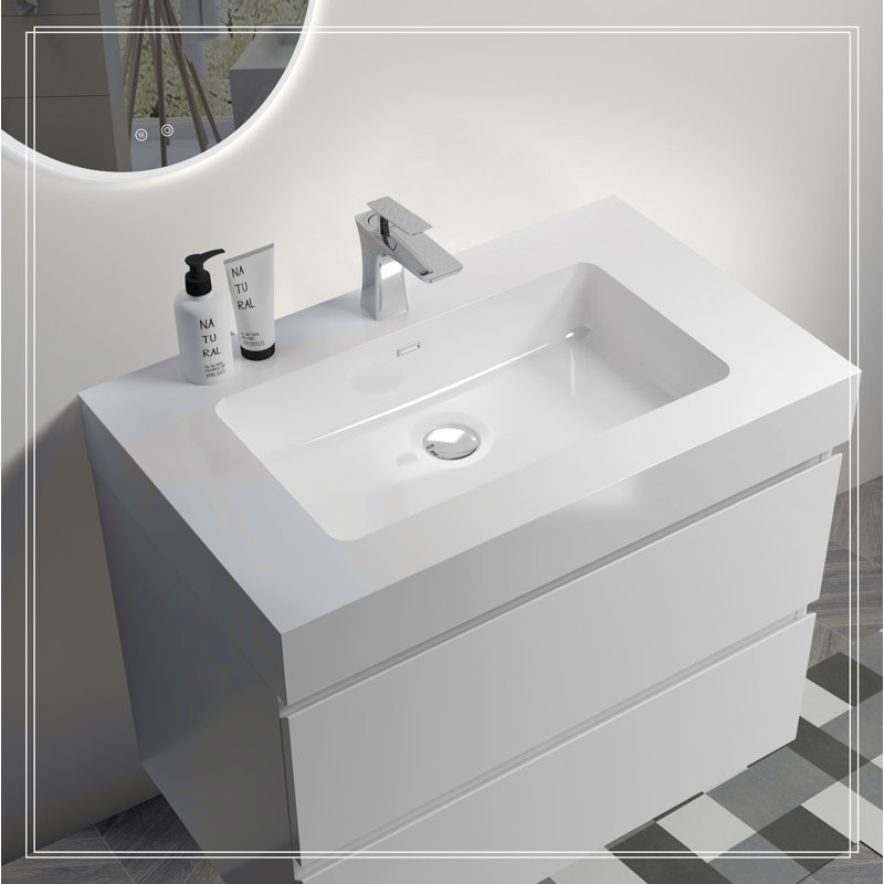 Meuble-lavabo flottant mural avec lavabo une pièce sans bonde ni robinet