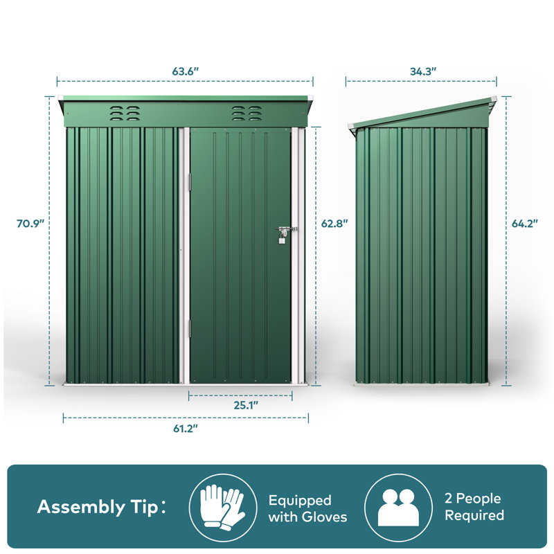 Aiho 5 ft. W X 3 ft. D Metal Vertical Storage Shed, Green
