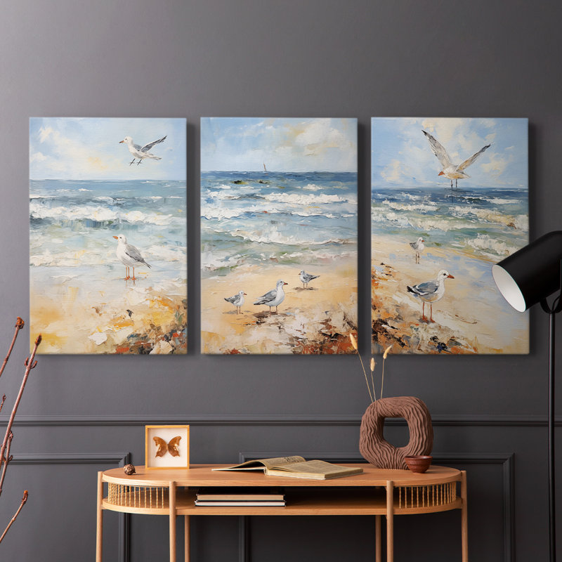 Série Sea and Shore CXIV - Ensemble de 3 toiles tendues avec châssis - Prêt à être accroché, H 12 po x l 8 po