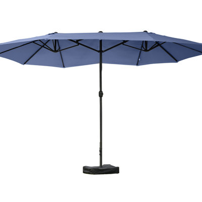 15' Dark Blue Patio Umbrella, Rectangular Steel - Material, Easy Crank, Double Sided For Deck, Pool Foldable Canopy, Patio, Poolside