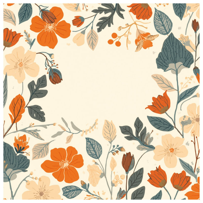 Tapisserie murale à bordure florale orange et beige - Décoration murale florale, 50in H x60in W with 4 Grommets
