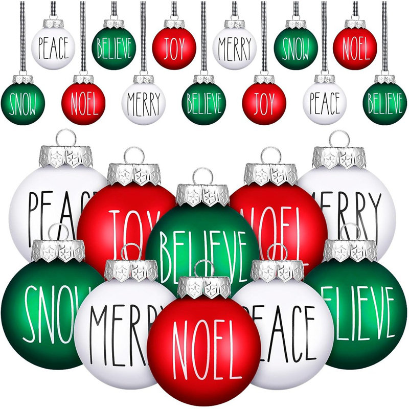 12 pièces de boules de Noël pour arbre 2,4 pouces rouge vert blanc décorations de Noël Peace Believe Joy Snow Noel Merry Holiday Decor for Home Winter