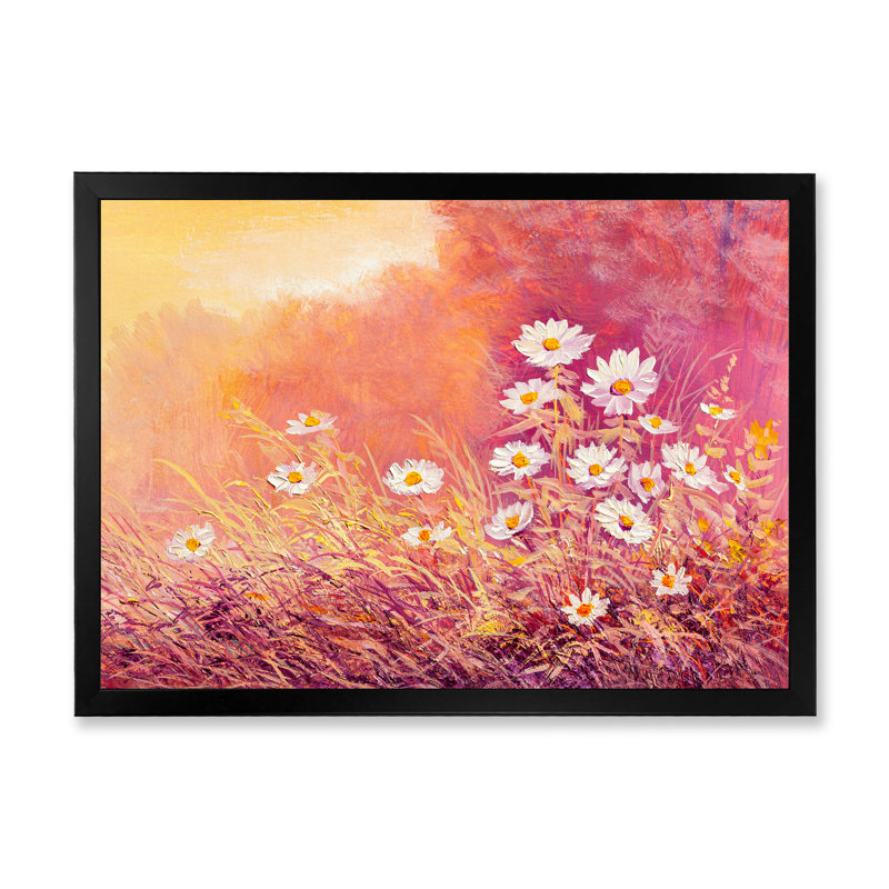 «Abstract White Marguerite Daisy», reproduction sur toile flottante, H 12 po x l 20 po x P 1 po, Cadre photo noir