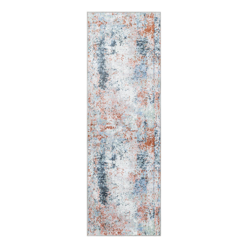 Tapis en polyester tissé à la machine abstrait bleu / blanc / rouge Hankinson, Tapis de couloir 2 pi x 6 pi 1 po