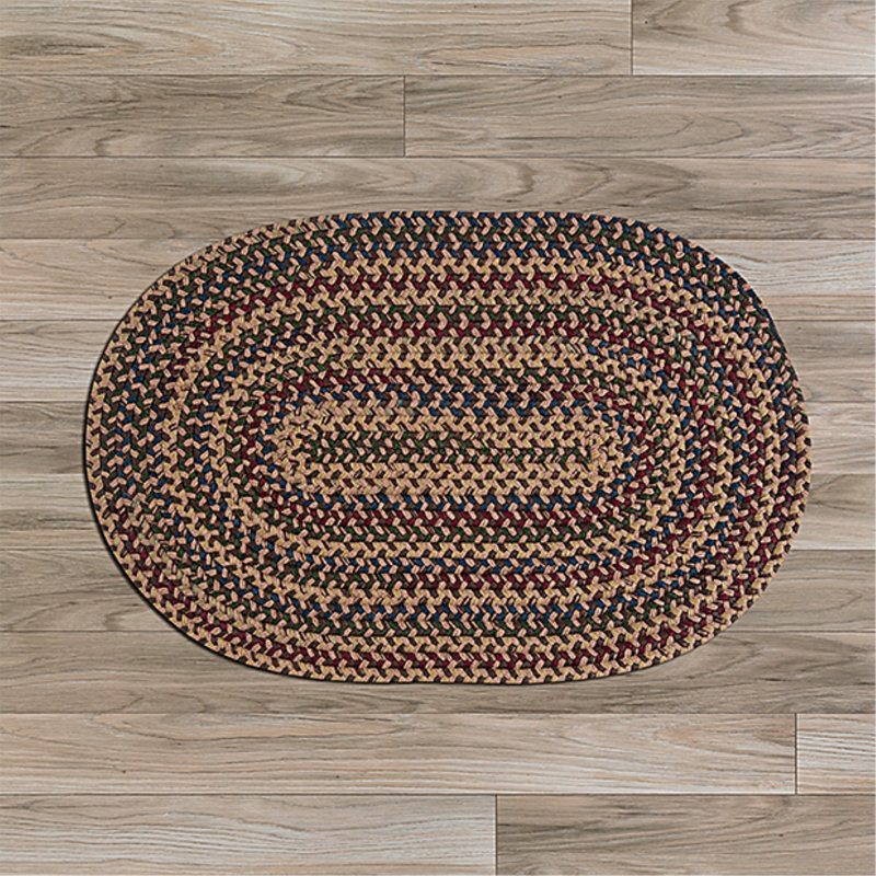 Tapis géométrique en laine tissé à la main Artrina en brun / bleu / vert, Ovale 8 pi x 10 pi