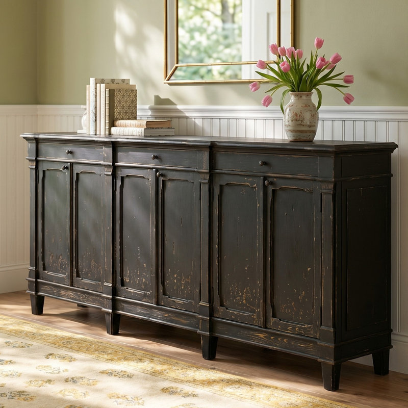 Ellettsville 96.25'' Solid Wood Sideboard, Distressed Black