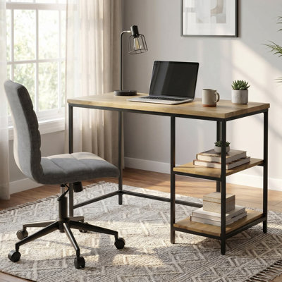 Rustic Beige 42" Compact Desk with Space-Saving Storage Shelves