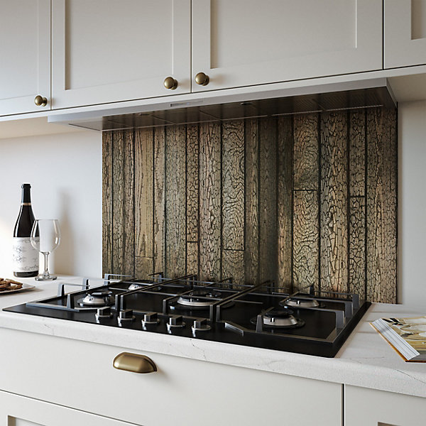 Shou Sugi Ban Aluminium Kitchen Splashback, Brown, 80 cm x 90 cm 