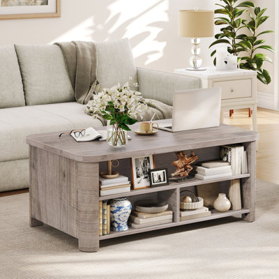 Lift Top Coffee Table with Large storage space and 3 Open Shelves