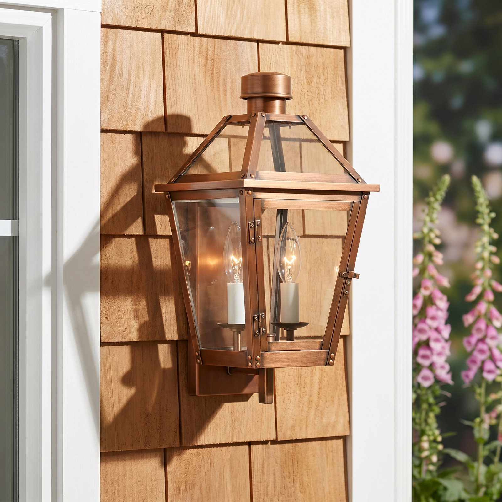 2 Light Empire Outdoor Wall Light, Natural Copper