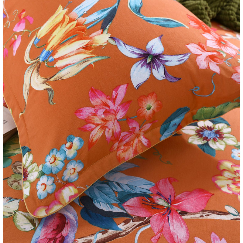 Tropical Cotton Sateen Floral Duvet Cover, King Duvet Cover + 2 Standard Shams
