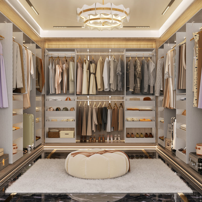 80"-120" Walk In Closet System With 6 Drawers, Gray