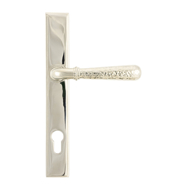Hammered Newbury Lock Door Handle, Polished Nickel