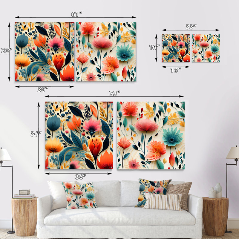 Ensemble de 2 bibelots décoratifs en acrylique sur toile «Yvette», H 16 po x l 33 po