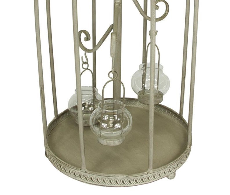 26" Vintage Rose Antique-Style Distressed Gray-Washed Taupe Metal Birdcage Tea Light Candle Holder