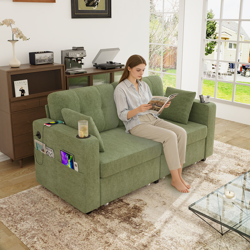 Canapé modulaire 3 places pour salon, canapé avec station de charge USB, porte-gobelet et rangement, structure en bois, facile à installer pour un appartement
