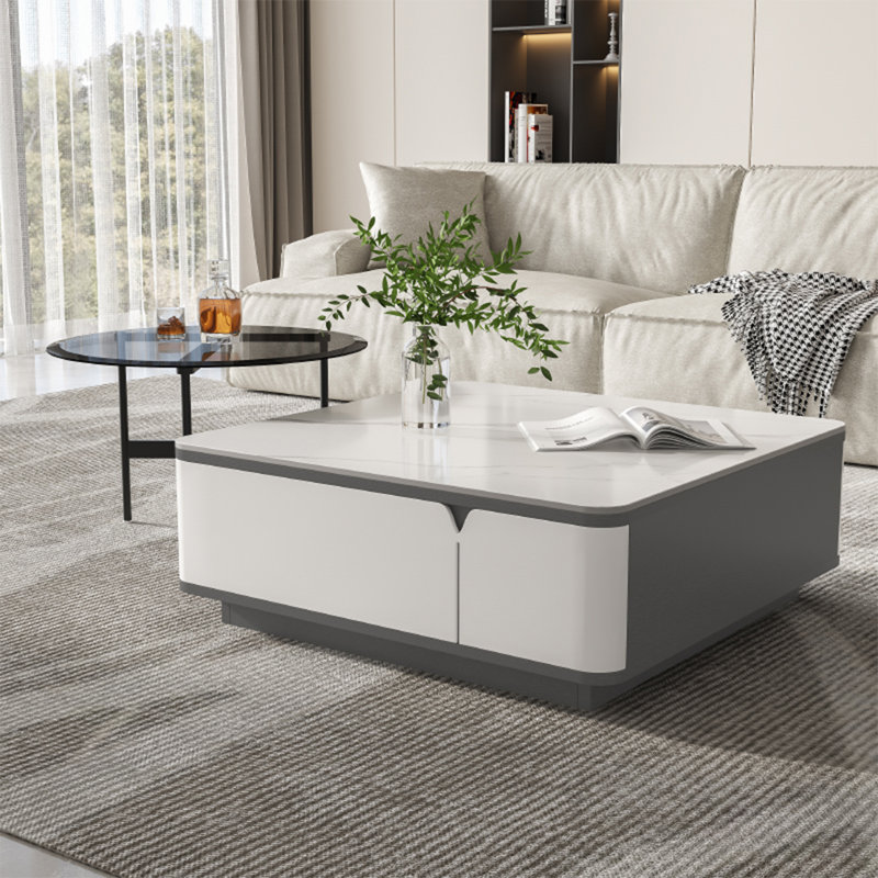Modern square rock plate coffee table