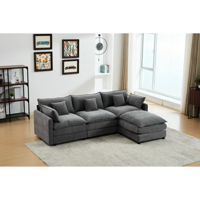 Relax 3 With , Modern L-shaped, Grey Chenille Flexible Combination Cover