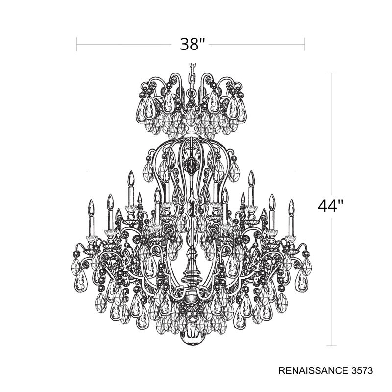 Renaissance 16 - Light Glass Chandelier, Heirloom Gold, Clear Rock Crystal
