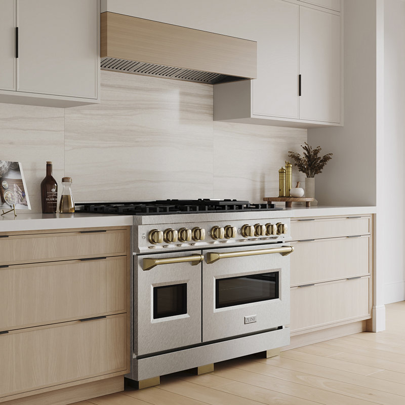 ZLINE Autograph 48 in. Classic Gas Range with 8 Burner DuoPro Cooktop w/ Champagne Bronze Accents, Satin Stainless Steel