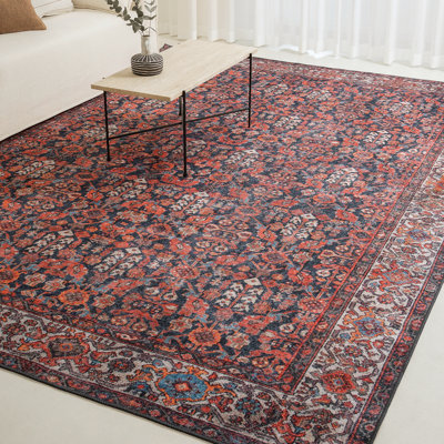 Taranjeet 7'6" x 9'6" Area Rug – Terracotta & Warm Coral Heritage Flatweave, Low-Pile – Easy Clean Area Rug – Perfect for Living Room, Dining Room, Bedroom – Pet & Kid Friendly
