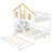 Full Size Wooden House Roof Bunk Bed with Window Door and Roof,Storage Staircase and Trundle,White-1015987019