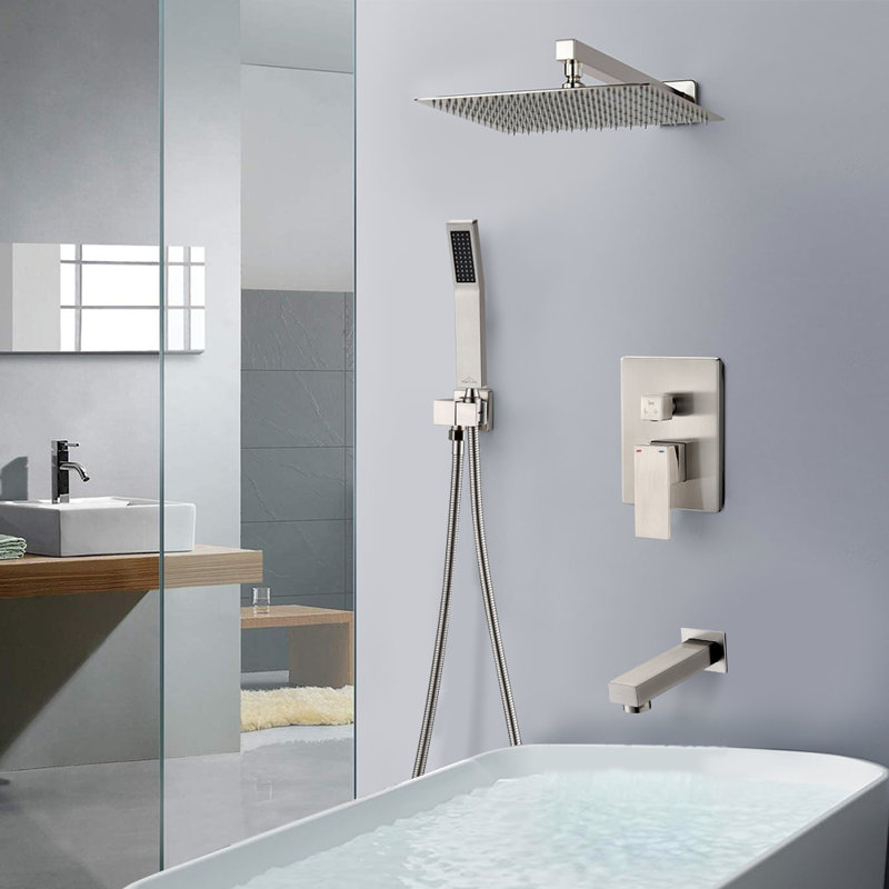 12" High-Pressure Wall Mount Rainfall Tub And Shower Faucet with Rough-in Valve