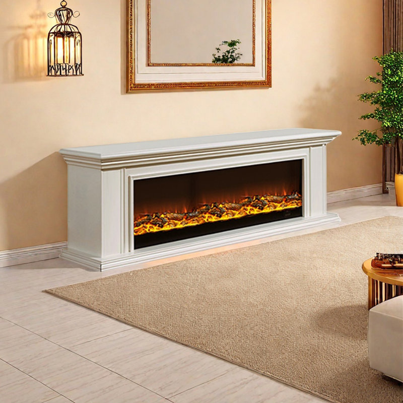 Meuble télé American Fireplace, Ivoire ivoire, 78.74"