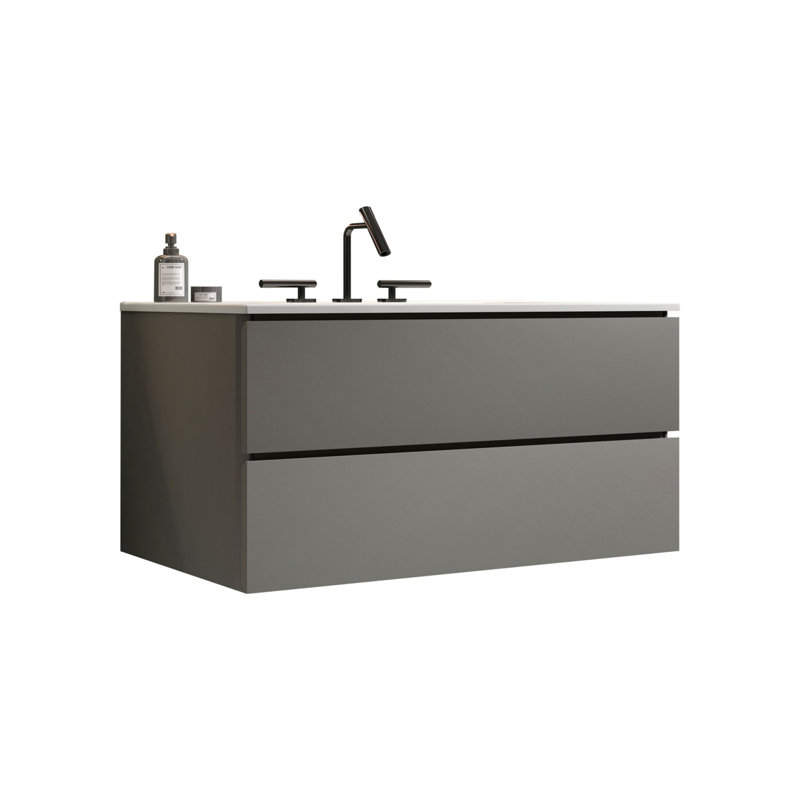 Meuble-lavabo mural 36 po avec lavabo en céramique, Gris