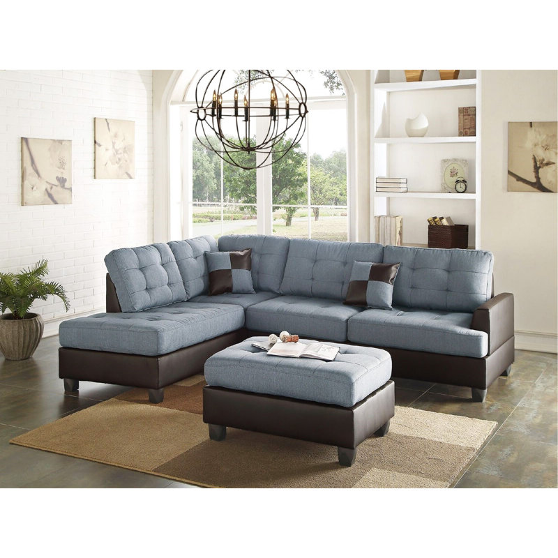 Canapé modulaire contemporain capitonné 3 pièces, Gris, 35" H X 102" W x 75" D