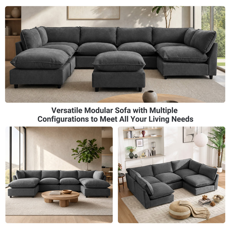 Canapé modulaire surdimensionné à 6 places Annamaria, Dark Grey Chenille