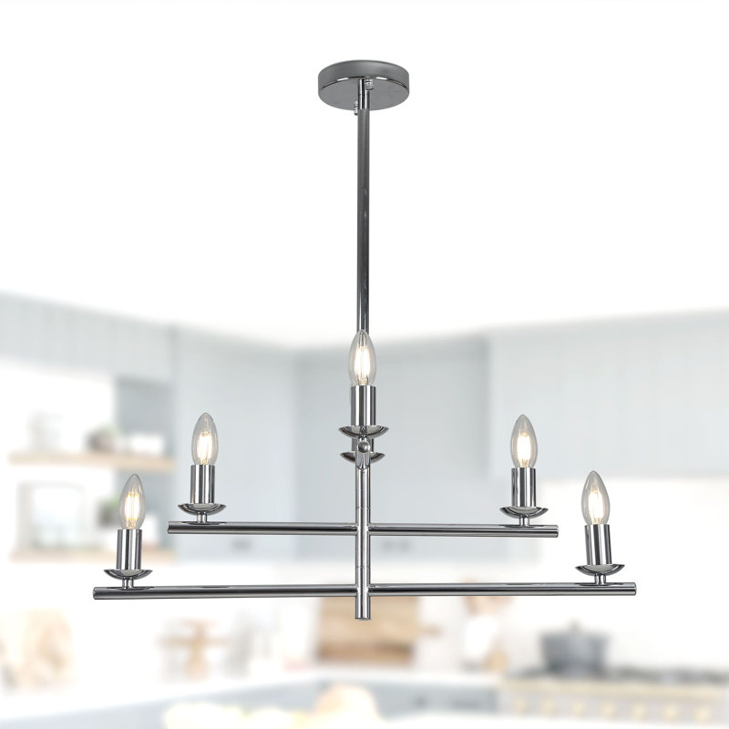 Lustre spoutnik linéaire à 6 lumières avec ensemble d'éclairage, Chrome chrome