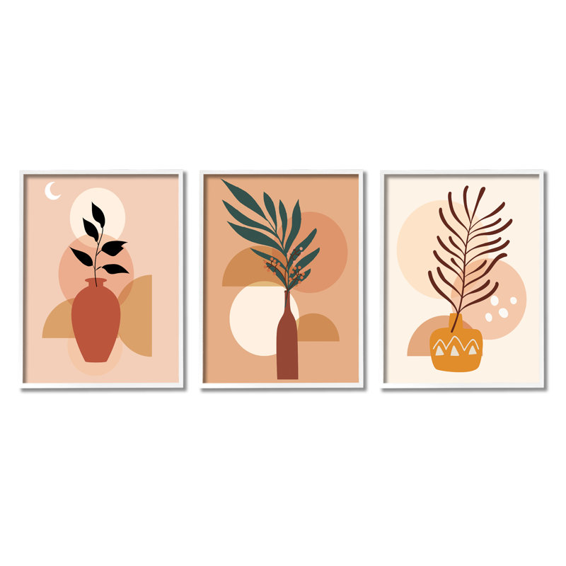 Vases Boho 3 pièces, H 30 po x l 72 po x P 1,5 po, Giclée encadrée blanc bord de mer