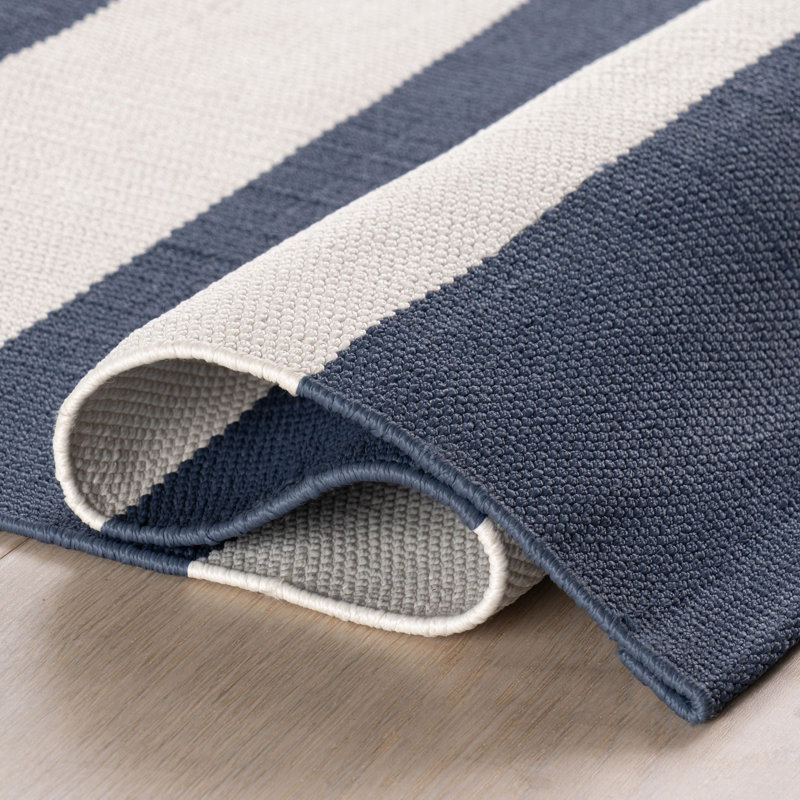 Banks Stripe Navy Handwoven Indoor/Outdoor Rug, Rectangle 6'8" x 9'6"