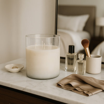 Bougie décorative d'intérieur moderne en cire de verre avec un design minimaliste élégant pour une ambiance de maison élégante et une décoration polyvalente dans les espaces de vie contemporains