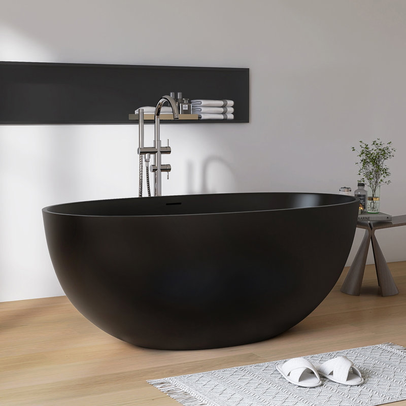 Baignoire de trempage autoportante en résine de 55 po x 29,5 po, Noir, noir, noir, noir