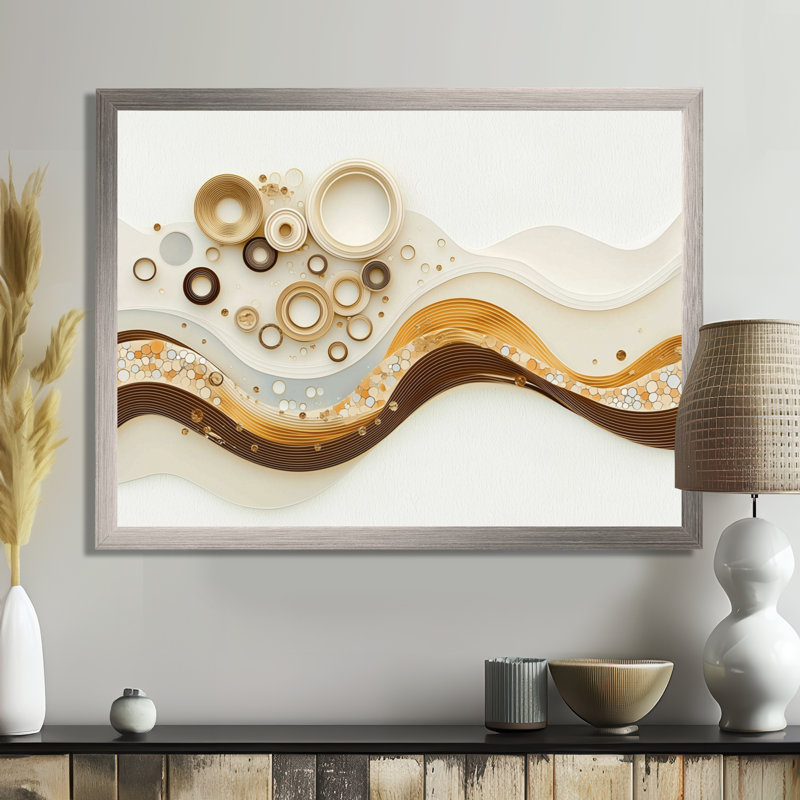 «Minimalist Beige Marble River II», reproduction sur toile abstraite en marbre, H 12 po x l 20 po, Argent argent