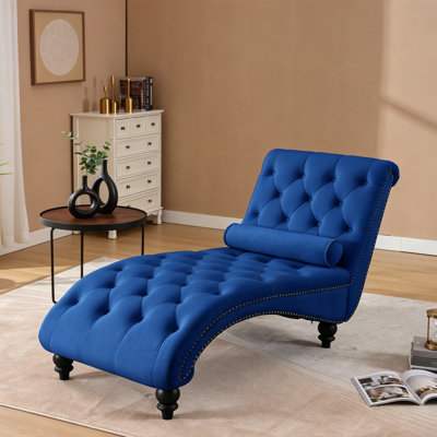 Méridienne Mid-Century moderne en velours avec garniture cloutée et pieds en bois massif
