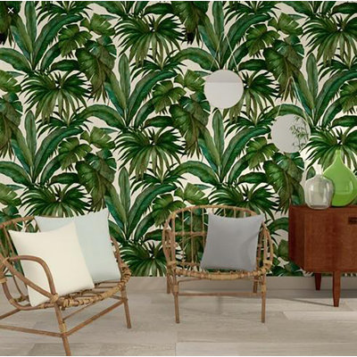 Papier peint tropical avec feuilles de bananier Johnie