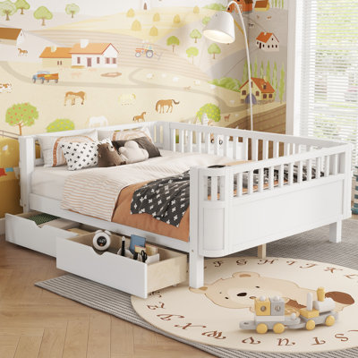Wood Platform Bed For Kids, Wood Low Profile Bed With Rails