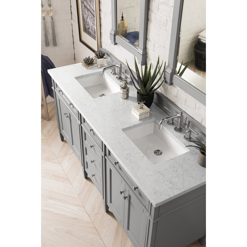 Brittany 72" W Double Vanity, Eternal Jasmine Pearl, Urban Gray, 8" Widespread