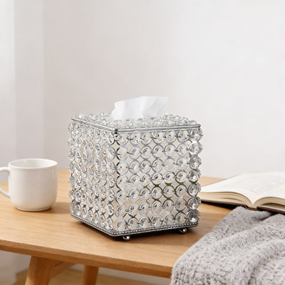Crystal Square Tissue Box Cover - Decorative Sparkling Tissue Holder For Home Office Car, Artificial Crystal And Stainless Steel Tabletop Decor