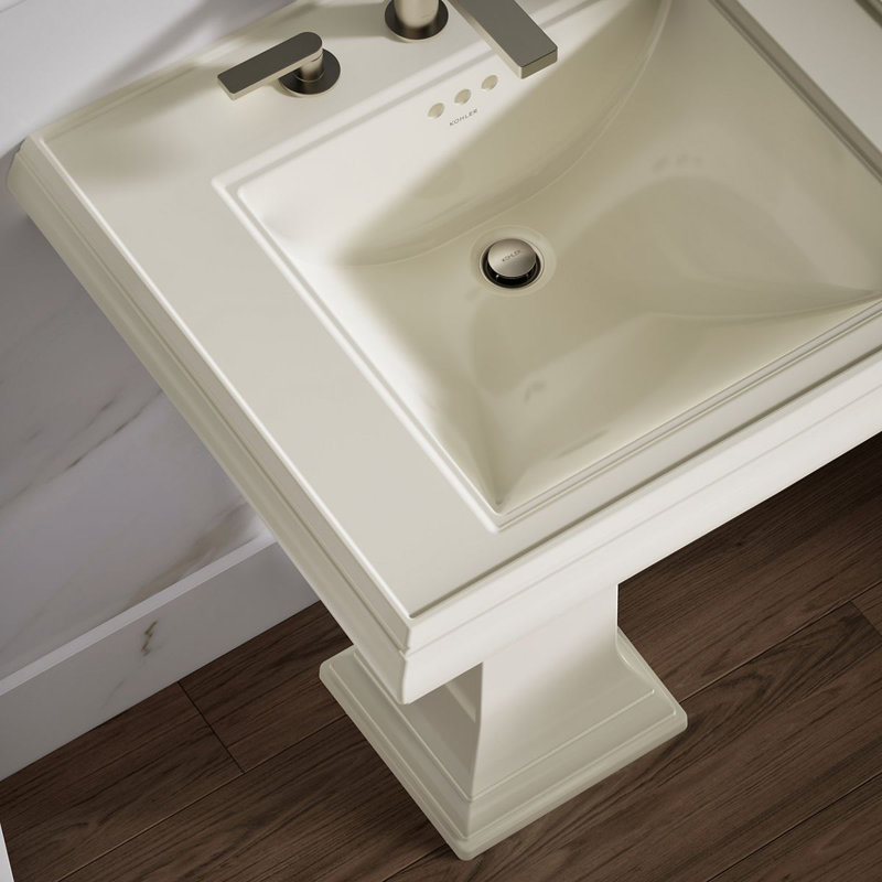 Memoirs® Rectangular Pedestal Bathroom Sink with Overflow, Biscuit, 8'' Centers