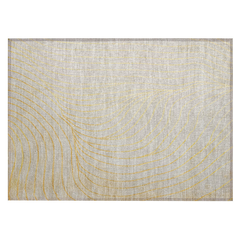 Machine Washable Indoor/Outdoor Xhevrie Gold Rug, Rectangle 1'8" x 2'6"