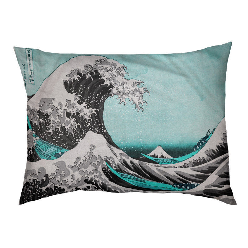 Oreiller the great wave dog Burkart, Moyen (L 29,5 po x P19,5 po x H 9,5 po), Vert / blanc