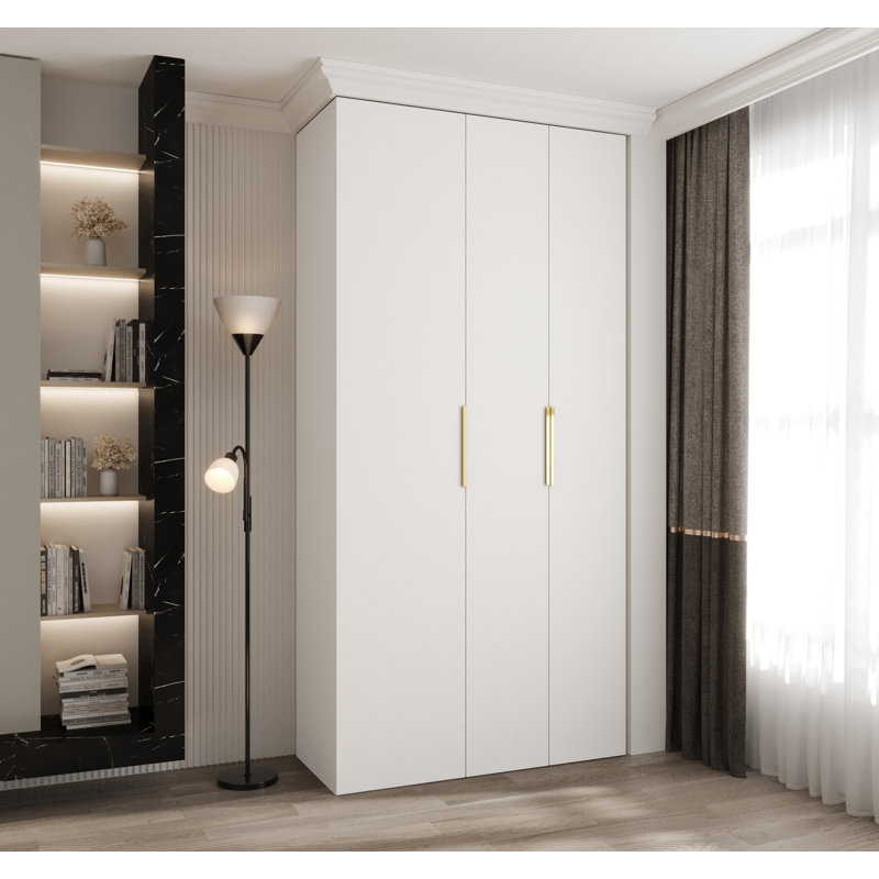 Wardrobe Moko 4, Cashmere/Gold, 245,5cm H x 120cm W x 50cm D