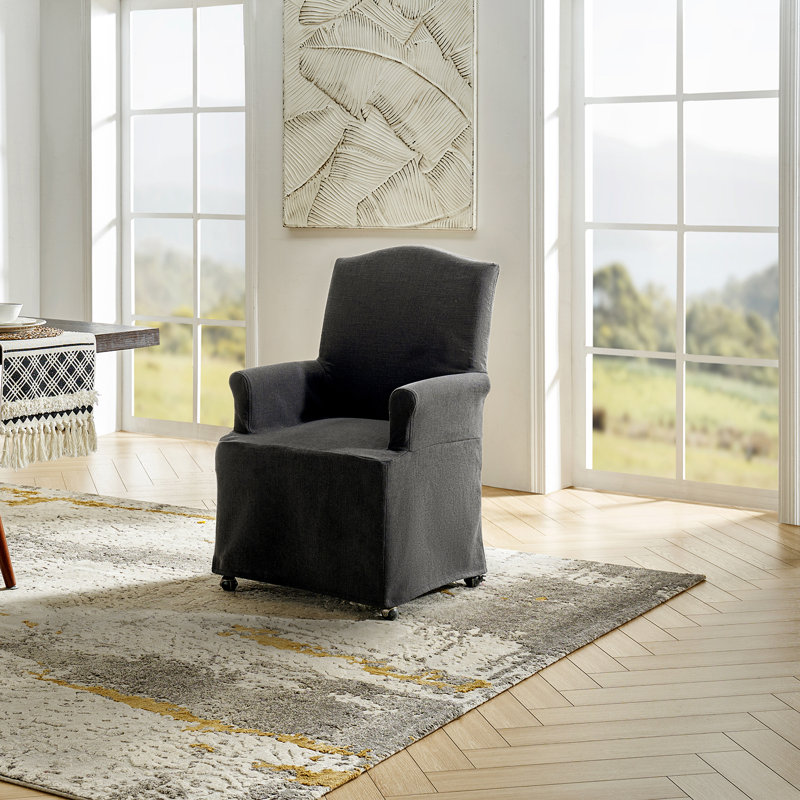 Gatlinburg 26" W Solid and Manufactured Wood Dining Chair with Casters, Charcoal