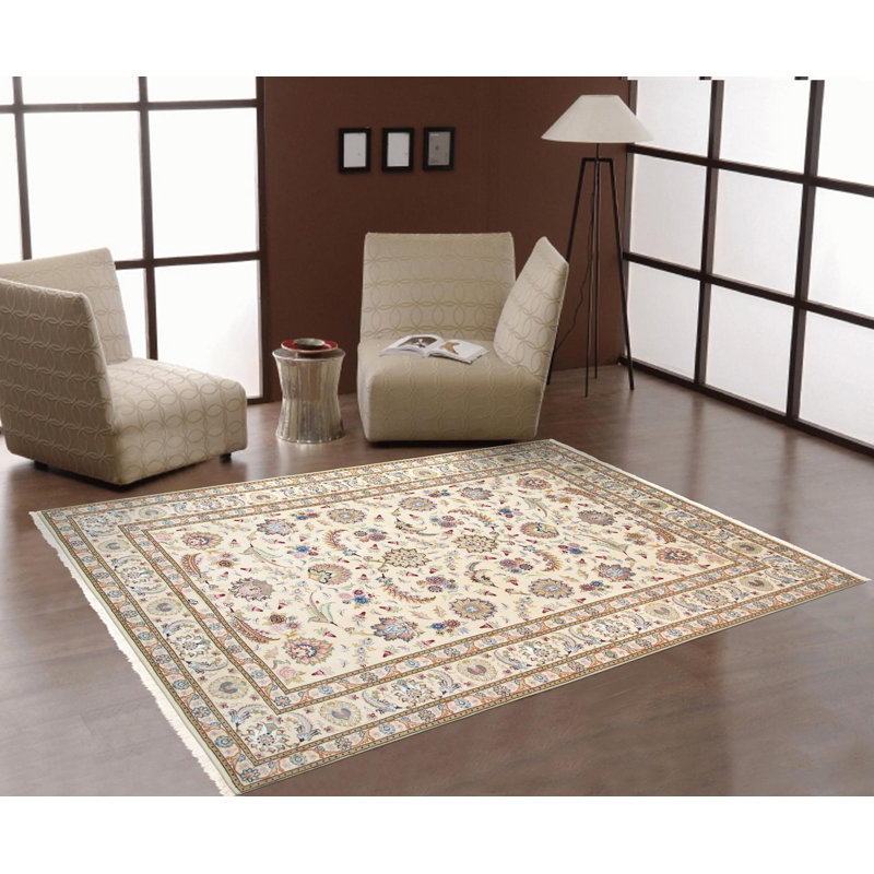 Tapis unique brun clair / beige / vert noué à la main de 5 pi 6 po x 8 pi 4 po Tabriz