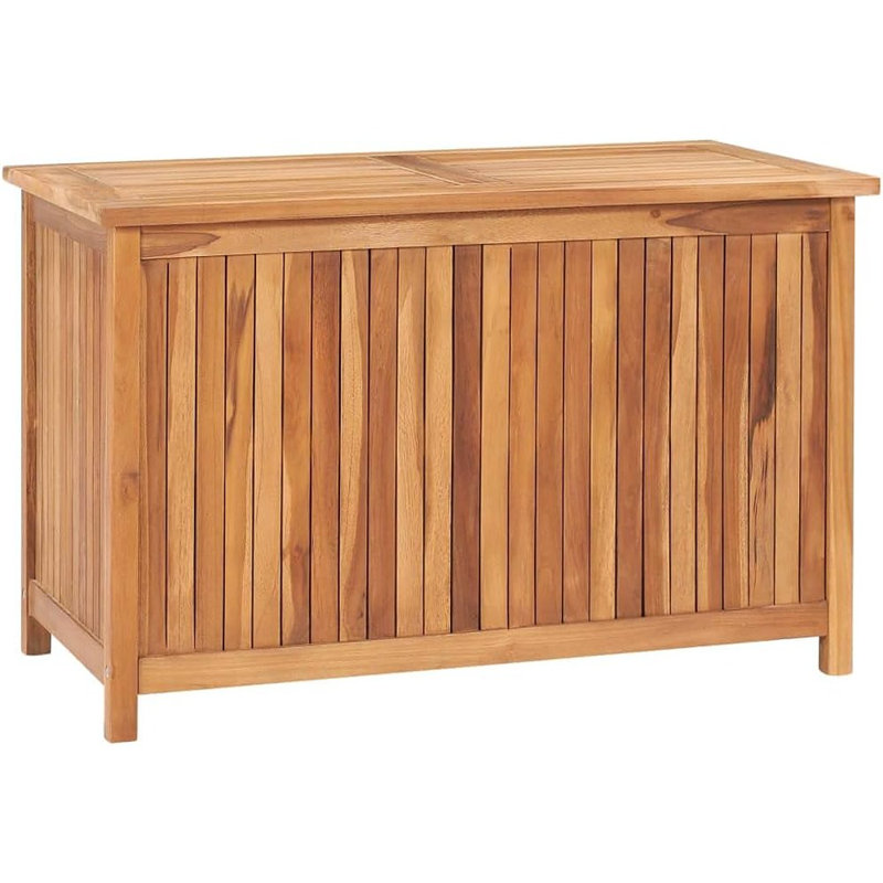 Boîte de rangement extérieure en bois de teck massif - coffre de terrasse avec couvercle, banc de rangement et doublure imperméable pour le jardin, le patio ou la cour