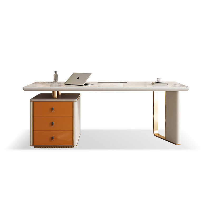 Bureau de direction orange rectangulaire en pierre frittée avec tiroirs Orange, H 29,53 po x l 55,12 po x P 27,56 po